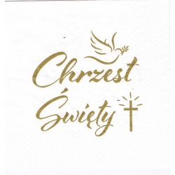 Serwetka -1006- Chrzest Święty  , gołąb, krzyż, napis złoty